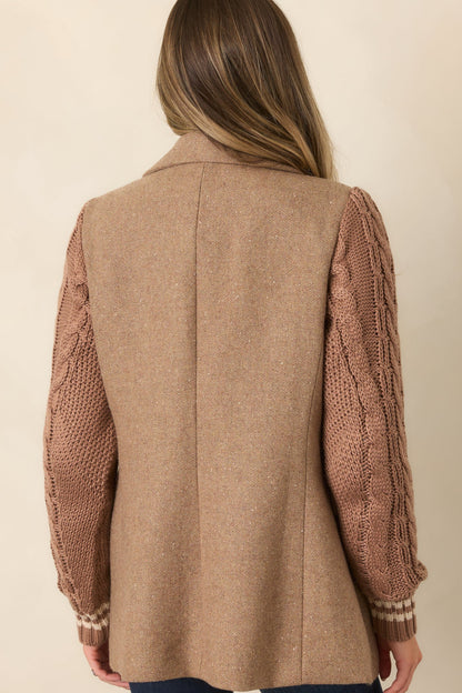 Camel Triko Kollu Yün Karışımlı Blazer