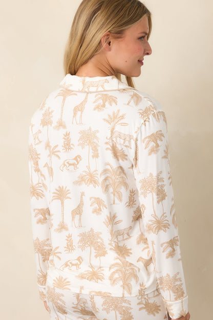 Ekru Safari Desenli Uzun Kollu Pijama Üstü