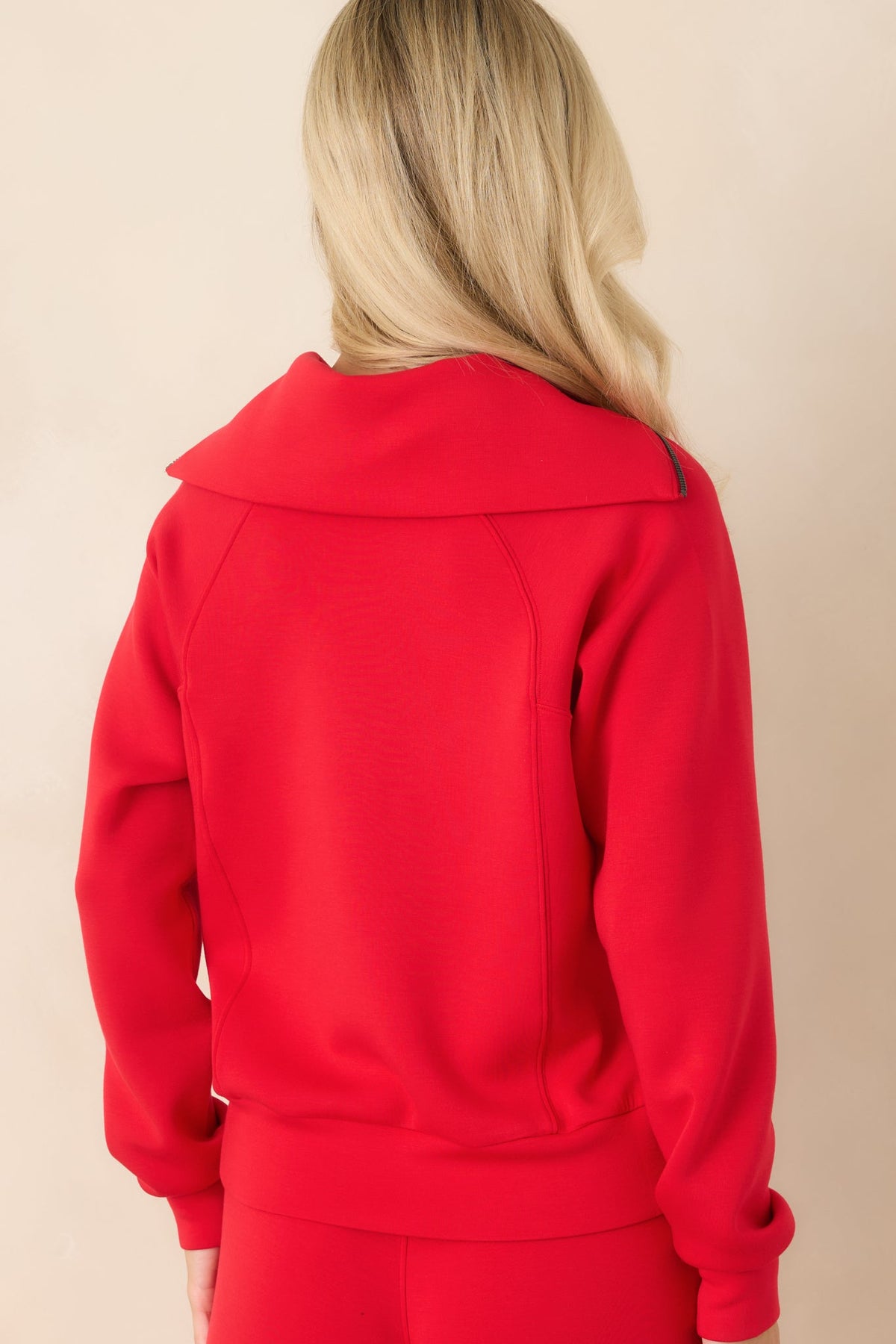 Kırmızı Yarım Fermuarlı Rahat Kesim Sweatshirt