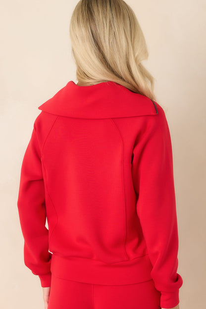Kırmızı Yarım Fermuarlı Rahat Kesim Sweatshirt