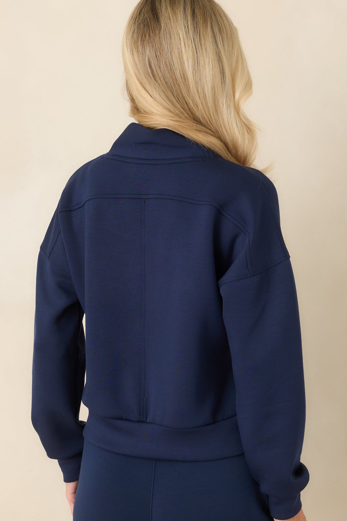 Lacivert Şal Yaka Yarım Fermuarlı Sweatshirt