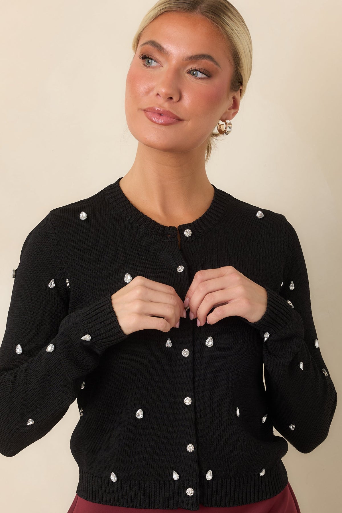Serena Siyah Taş İşlemeli Triko Hırka