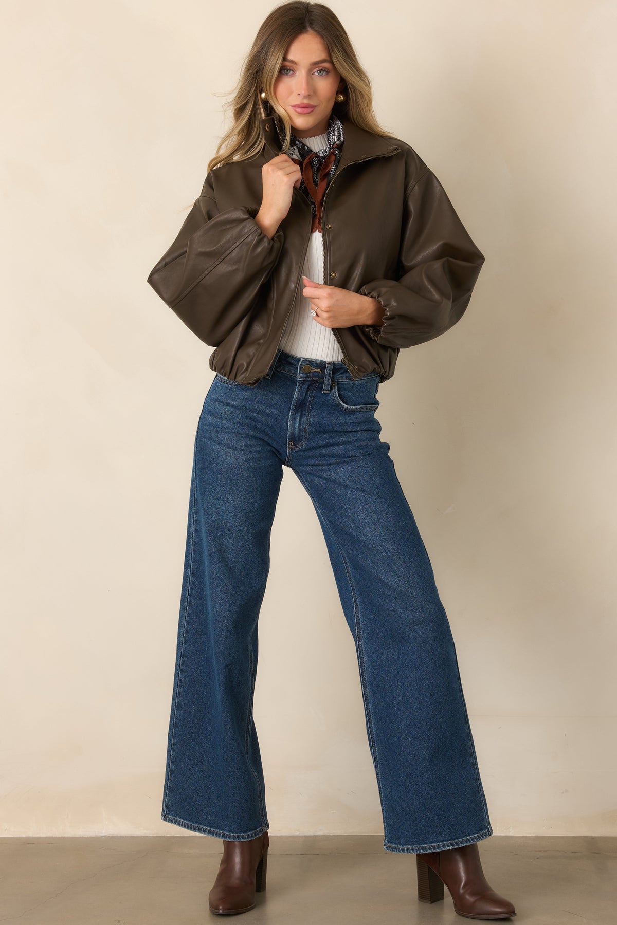 Koyu Mavi Yüksek Bel Bol Paça Denim Jean