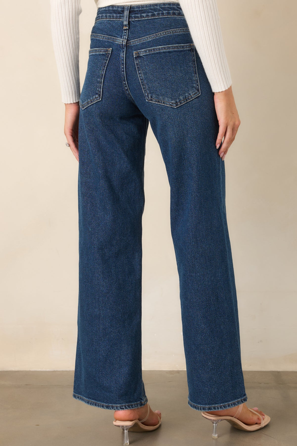 Koyu Mavi Yüksek Bel Bol Paça Denim Jean