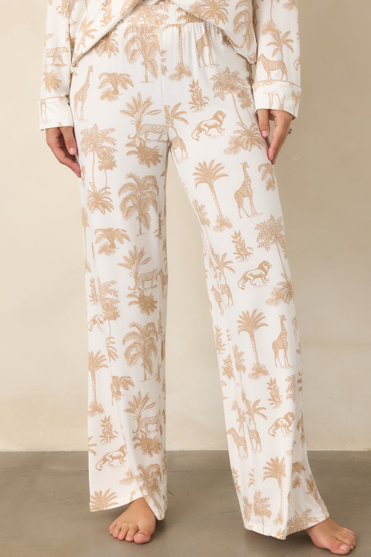 Ekru Safari Desenli Pijama Altı