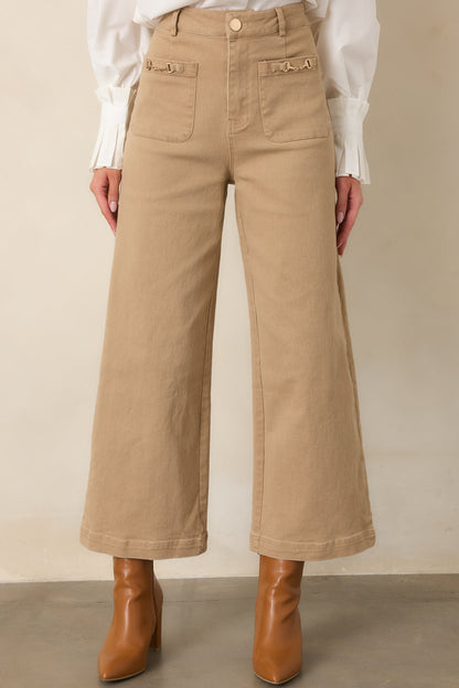 Camel At Figürlü Tokalı Bol Paça Denim Pantolon