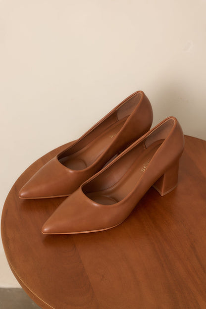 Camel Sivri Burun Kalın Topuklu Stiletto