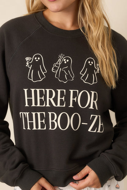 Yıkamalı Siyah Hayalet Baskılı Sweatshirt