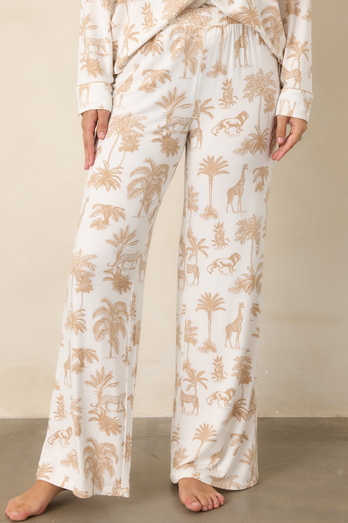 Ekru Safari Desenli Pijama Altı