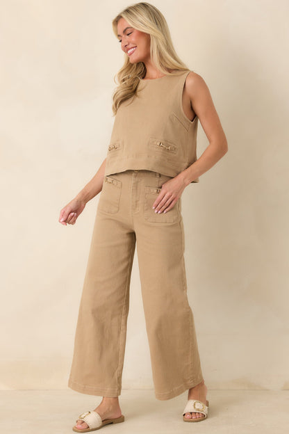 Camel At Figürlü Tokalı Bol Paça Denim Pantolon