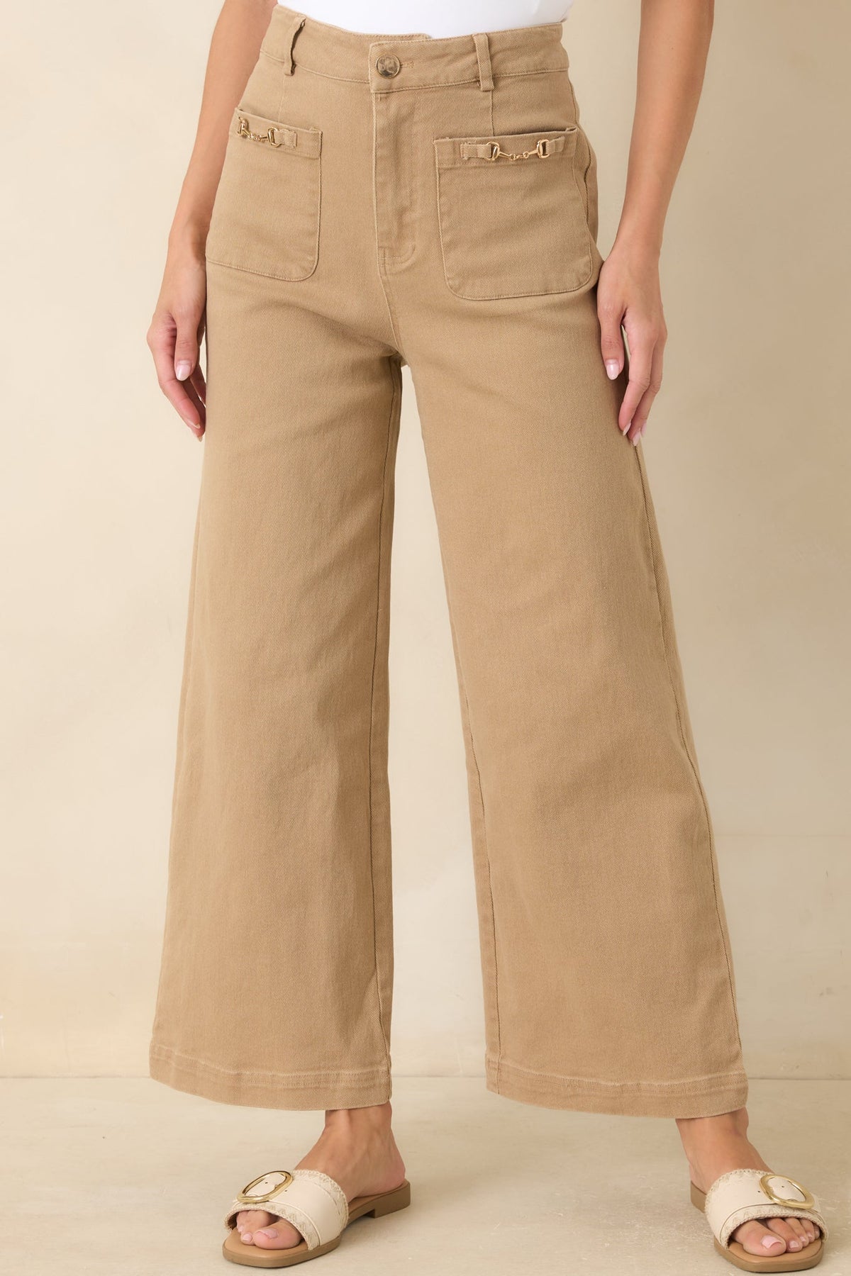 Camel At Figürlü Tokalı Bol Paça Denim Pantolon