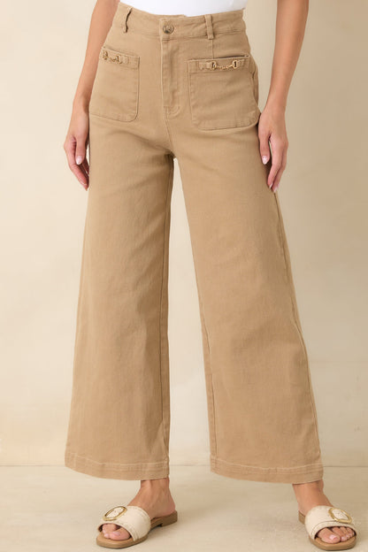 Camel At Figürlü Tokalı Bol Paça Denim Pantolon