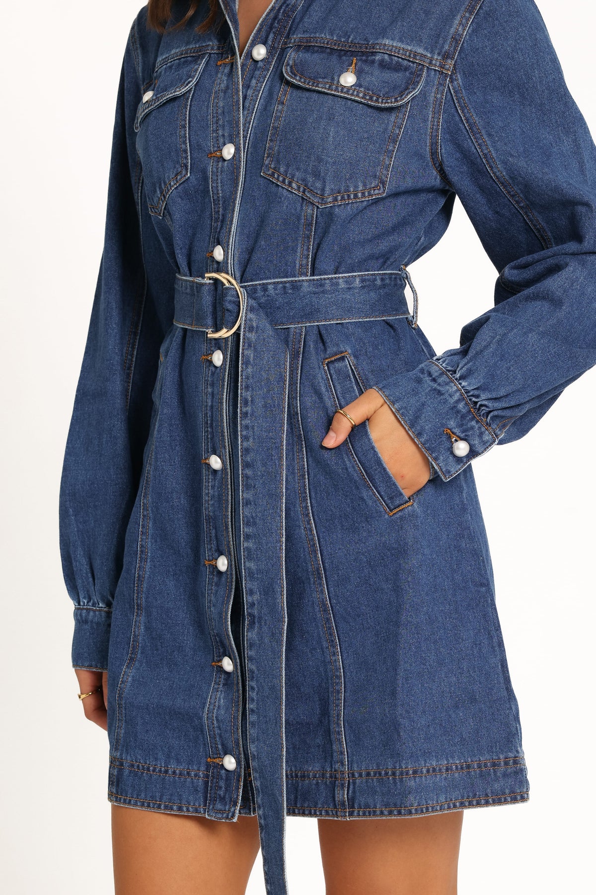 Robina İndigo Denim Uzun Kollu Mini Elbise