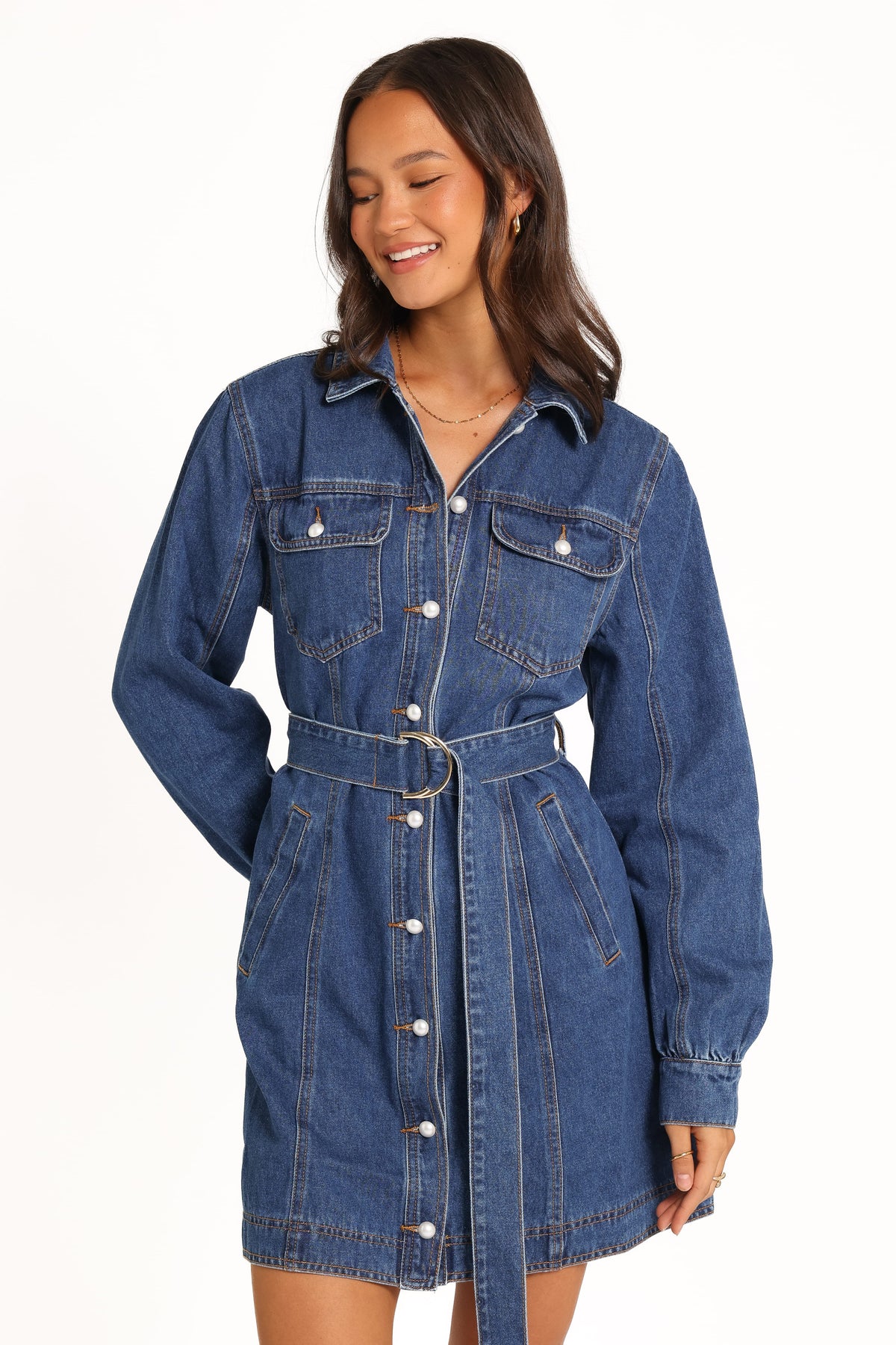 Robina İndigo Denim Uzun Kollu Mini Elbise