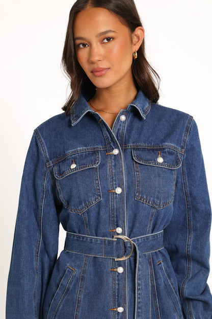 Robina İndigo Denim Uzun Kollu Mini Elbise