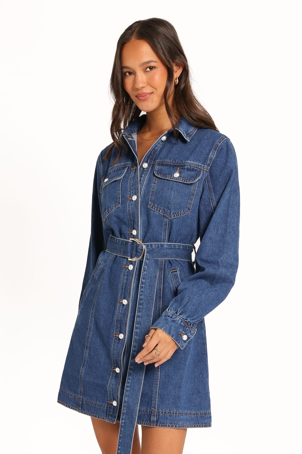 Robina İndigo Denim Uzun Kollu Mini Elbise