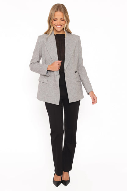 Brookes Gri Kazayağı Desenli Kruvaze Blazer Ceket