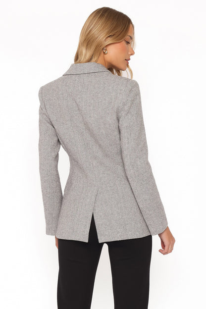 Brookes Gri Kazayağı Desenli Kruvaze Blazer Ceket