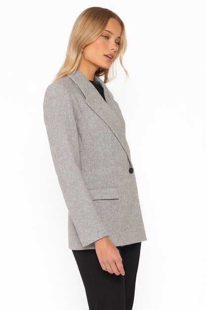 Brookes Gri Kazayağı Desenli Kruvaze Blazer Ceket