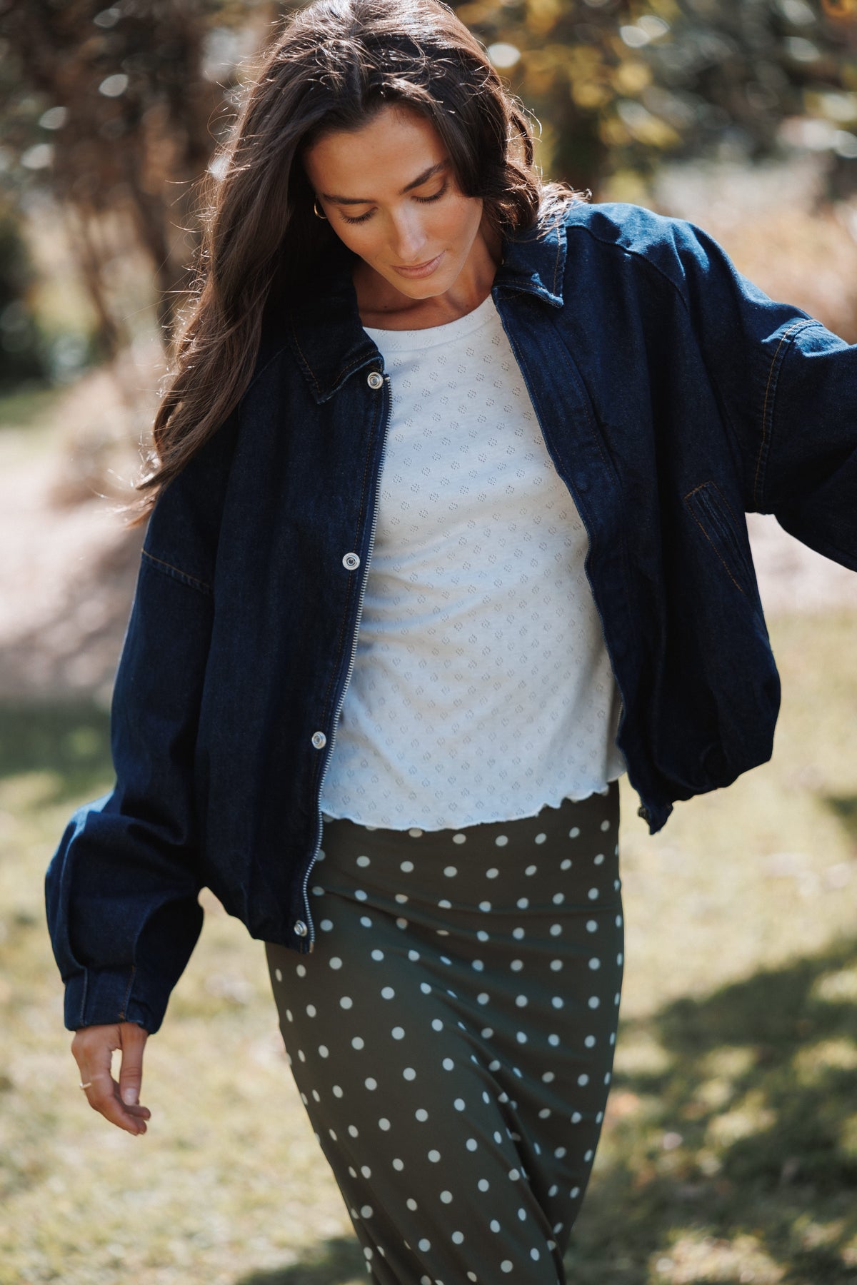 Janet Koyu Denim Yıkama Bomber Ceket
