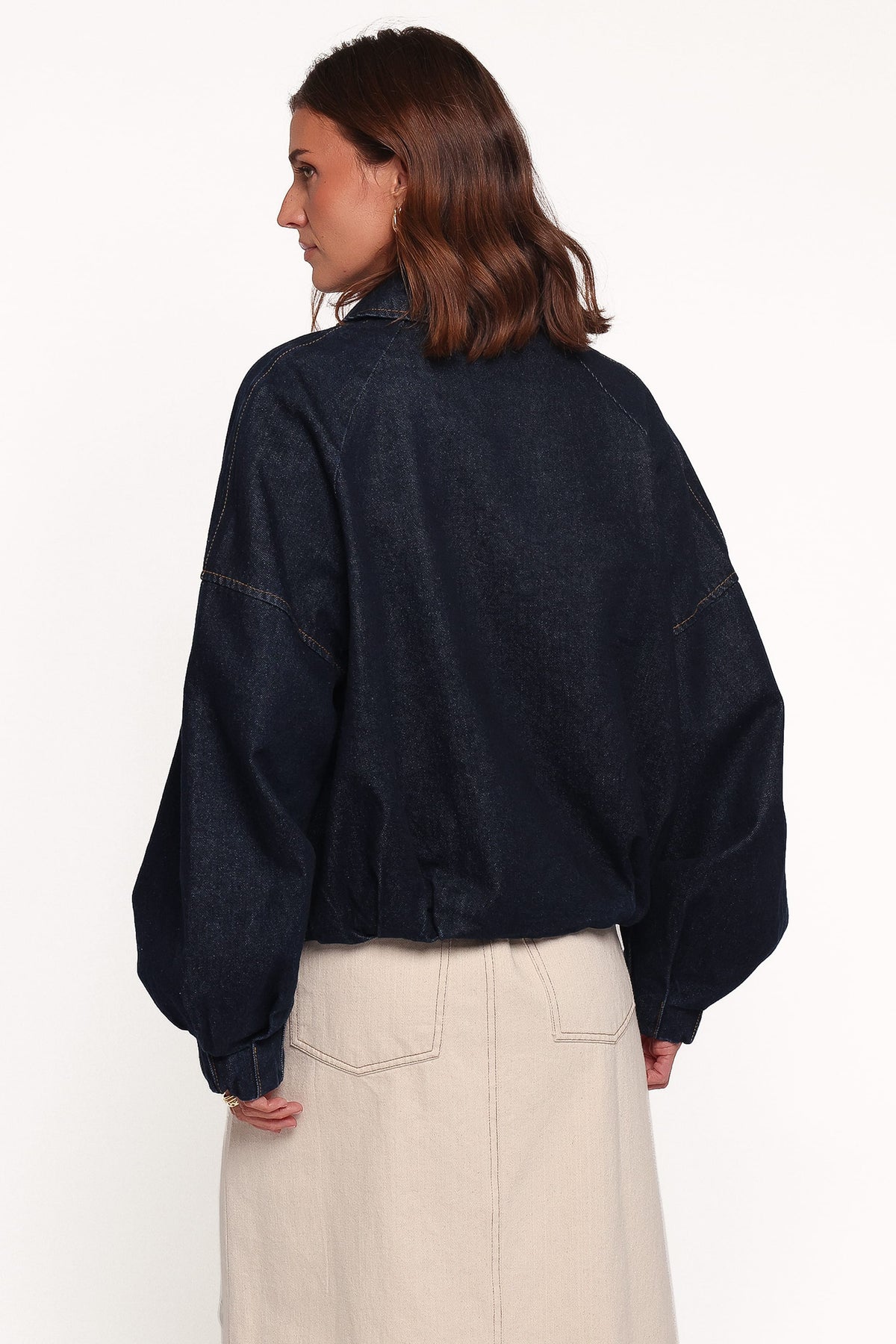 Janet Koyu Denim Yıkama Bomber Ceket
