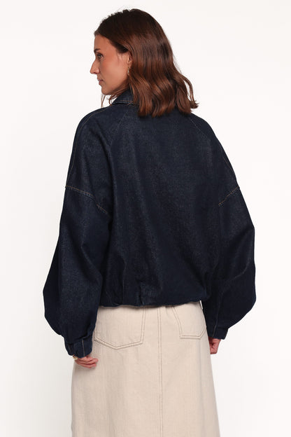 Janet Koyu Denim Yıkama Bomber Ceket