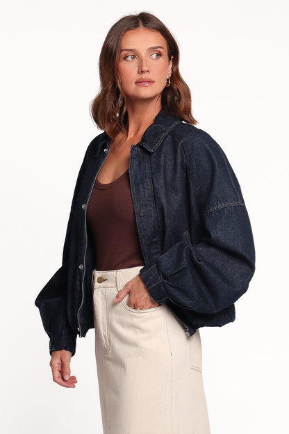 Janet Koyu Denim Yıkama Bomber Ceket