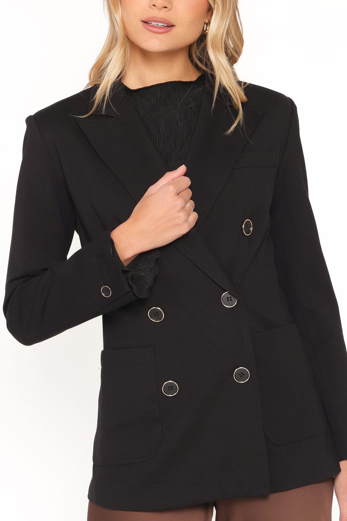 Lucinda Siyah Tok Örme Kruvaze Blazer Ceket