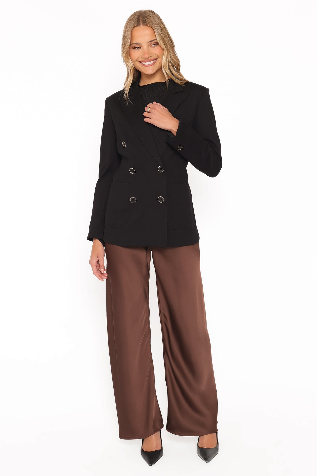 Lucinda Siyah Tok Örme Kruvaze Blazer Ceket