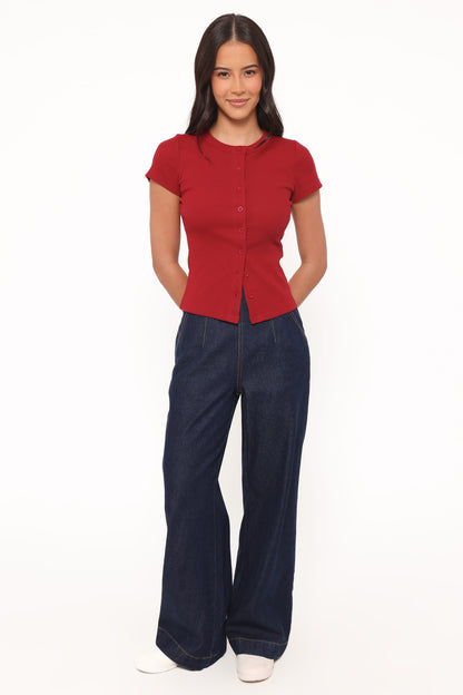 Evandra İndigo Düz Paça Denim Pantolon