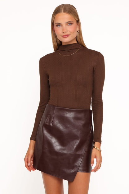 Parker Bordo Suni Deri Mini Etek