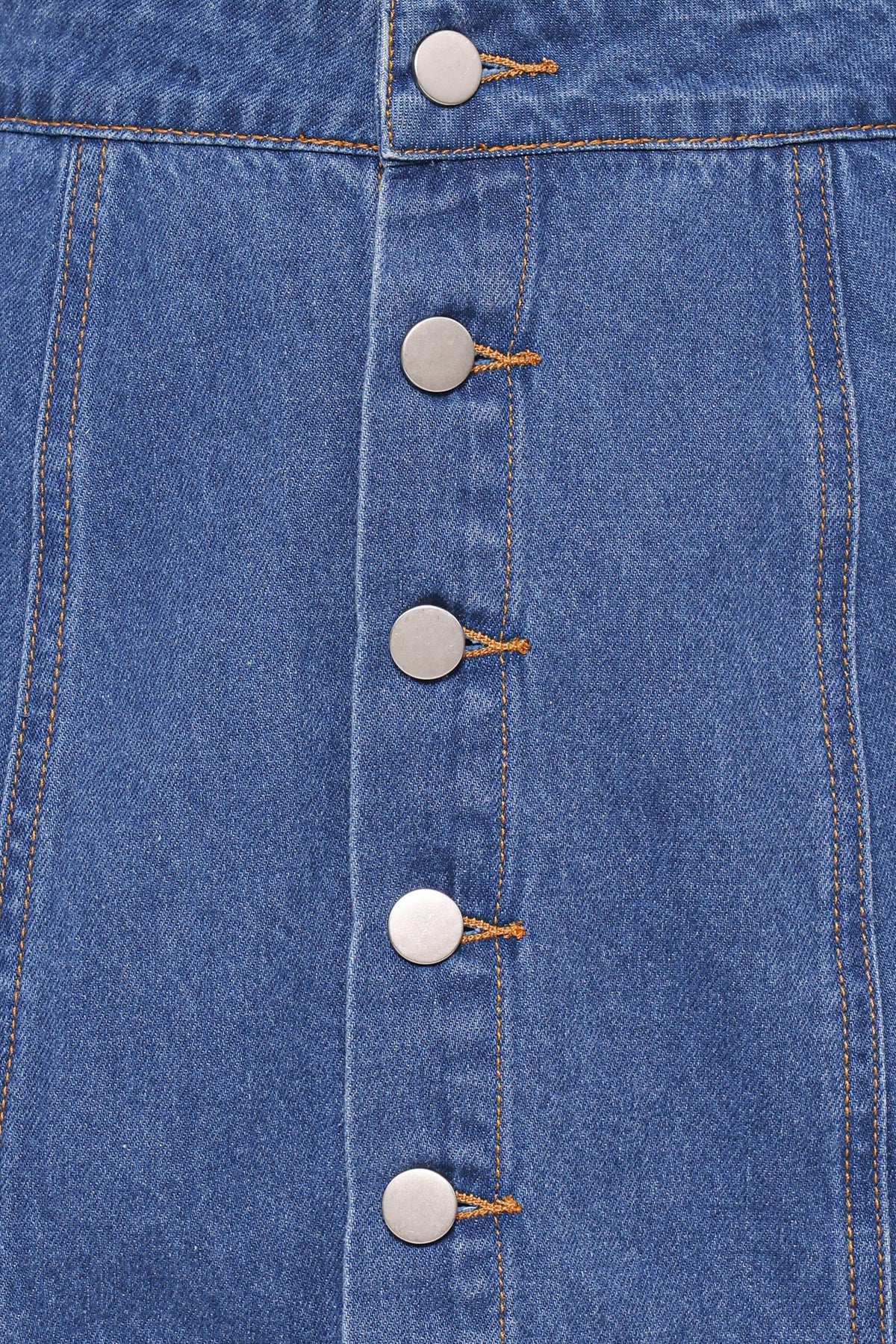 Sara Koyu Yıkama Önden Düğmeli Denim Mini Etek