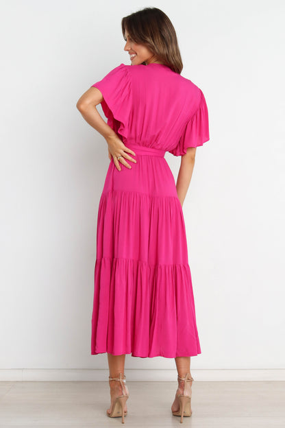 Barker Pembe Katlı Midi Elbise