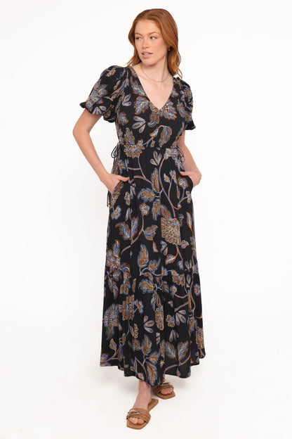 Loveen Siyah Çiçek Desenli Maxi Elbise