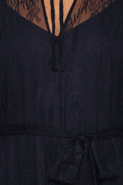 Marnelle Gece Laciverti Dantel Maxi Elbise