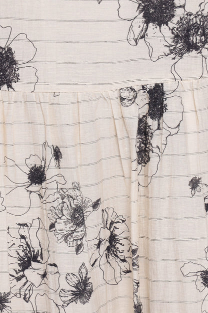 Martine Siyah-Fildişi Çiçek Desenli Maxi Elbise