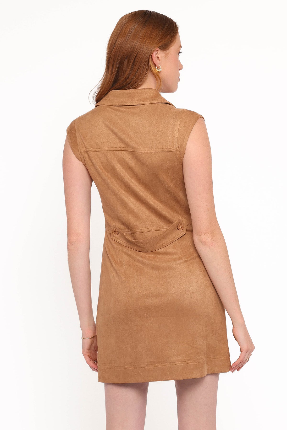 Xoey Camel Süet Görünümlü Mini Elbise
