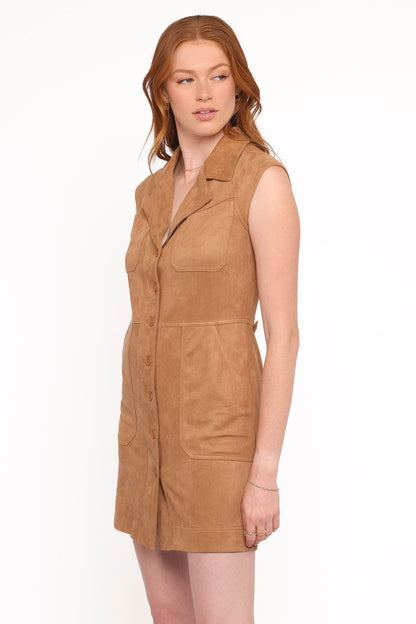 Xoey Camel Süet Görünümlü Mini Elbise
