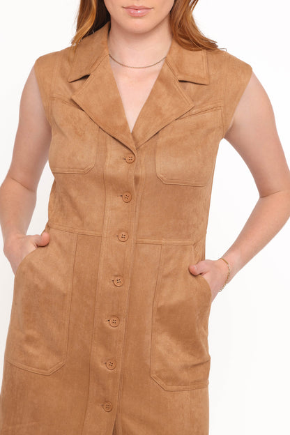 Xoey Camel Süet Görünümlü Mini Elbise