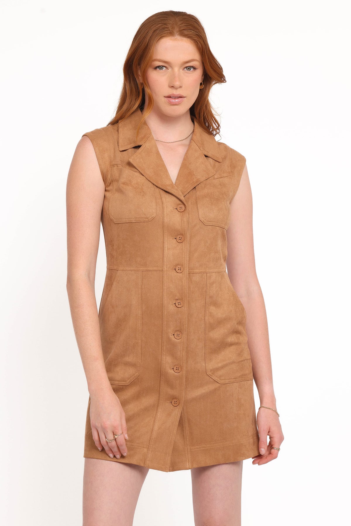 Xoey Camel Süet Görünümlü Mini Elbise
