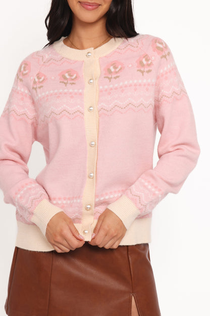 Poppi Pembe Fair Isle Desenli Triko Hırka