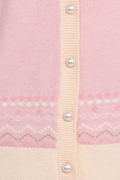 Poppi Pembe Fair Isle Desenli Triko Hırka