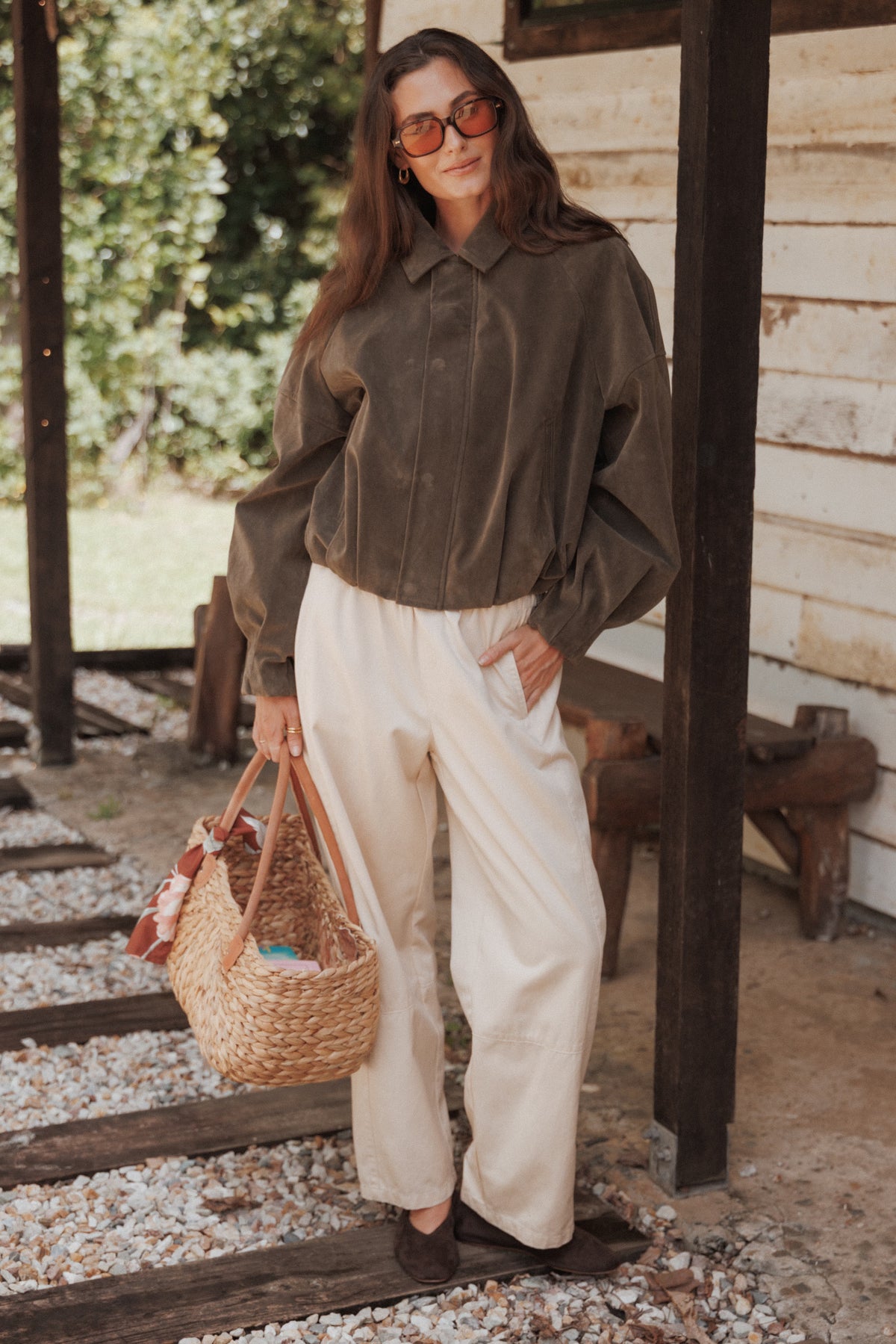 Jensen Zeytin Yeşili Süet Görünümlü Bomber Ceket