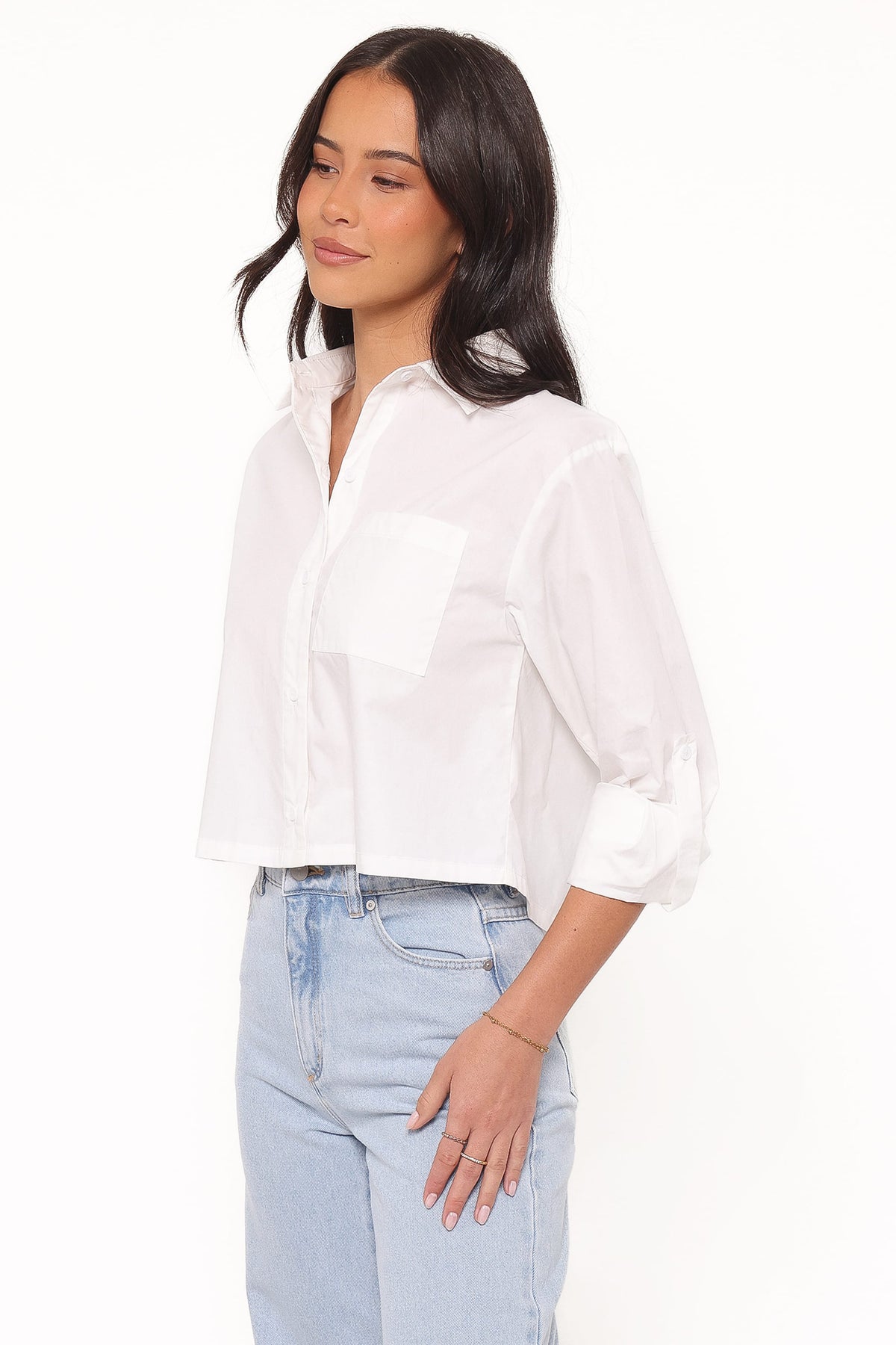 Bronagh Beyaz Kısa Düğmeli Gömlek