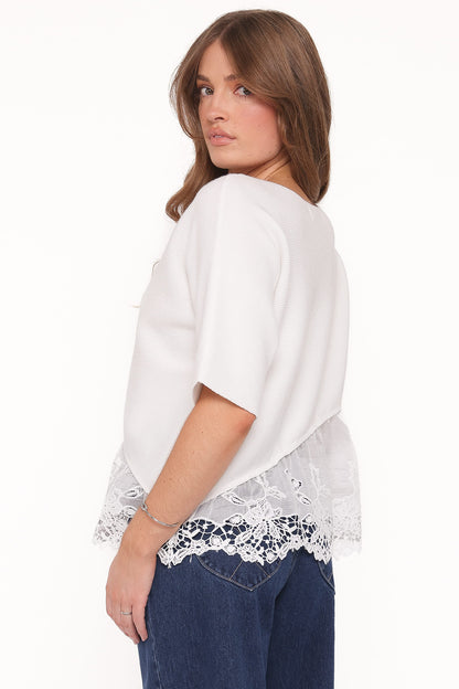 Chase Fildişi Dantel Kenarlı Fitilli Bluz