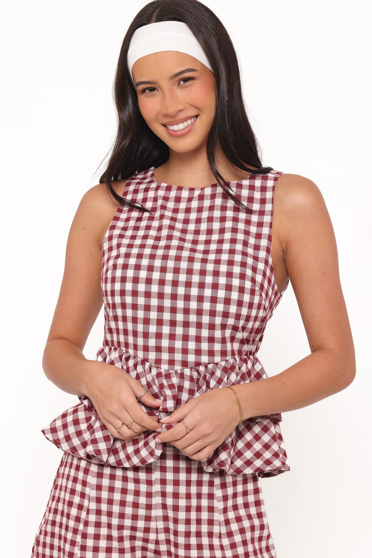 Landon Bordo Pötikareli Katlı Peplum Bluz