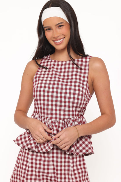 Landon Bordo Pötikareli Katlı Peplum Bluz