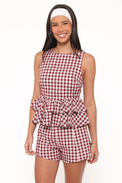 Landon Bordo Pötikareli Katlı Peplum Bluz