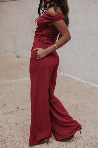 Kassidy Bordo Omuzları Açık Tulum
