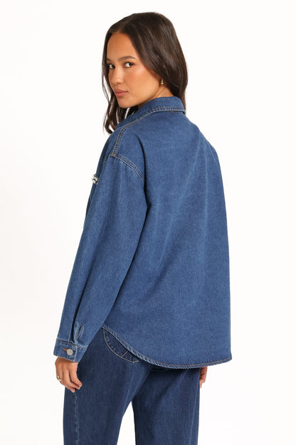 Mariska İndigo İnci Detaylı Denim Gömlek